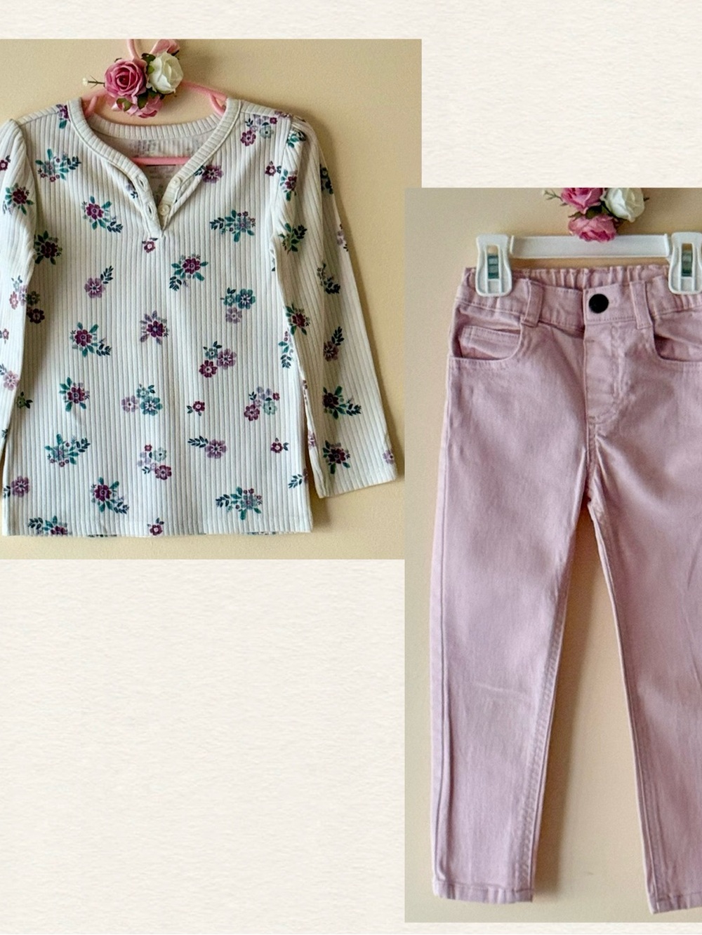 Garanimals Toddler Girls' Floral Ribbed Long-Sleeve Top and Jeans, Size 4T
